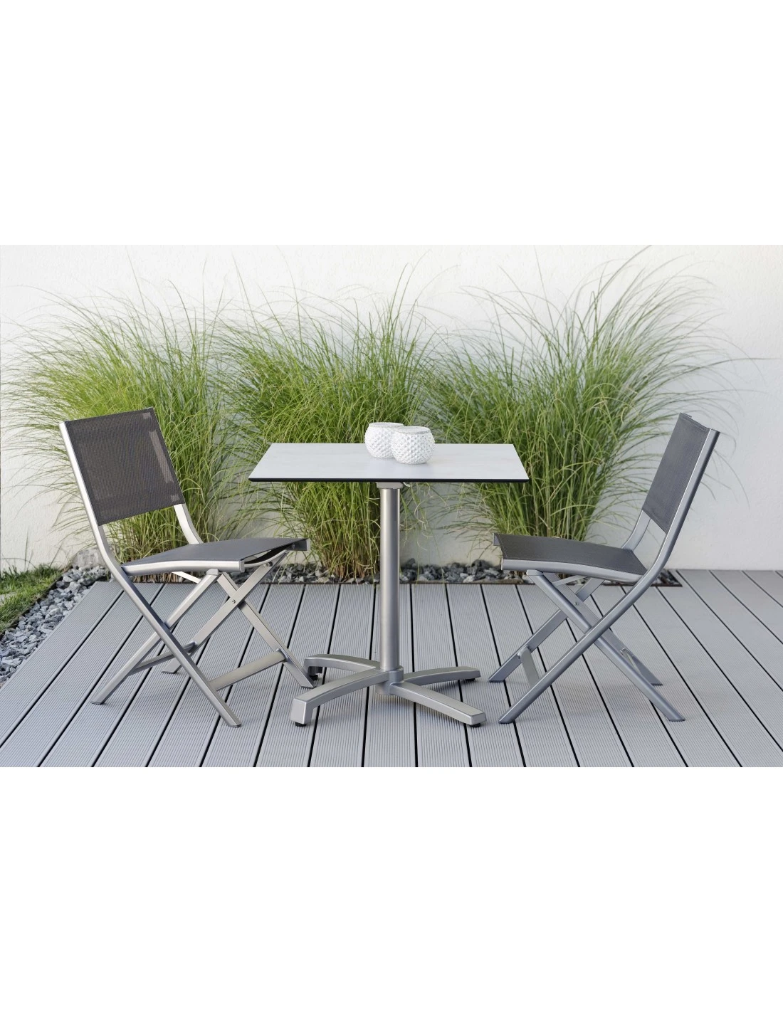 Chaise Pliante Nils - Blanc Textilène Gris Argent 4 Chaise Pliante Nils - Blanc Textilène Gris Argent – Image 2