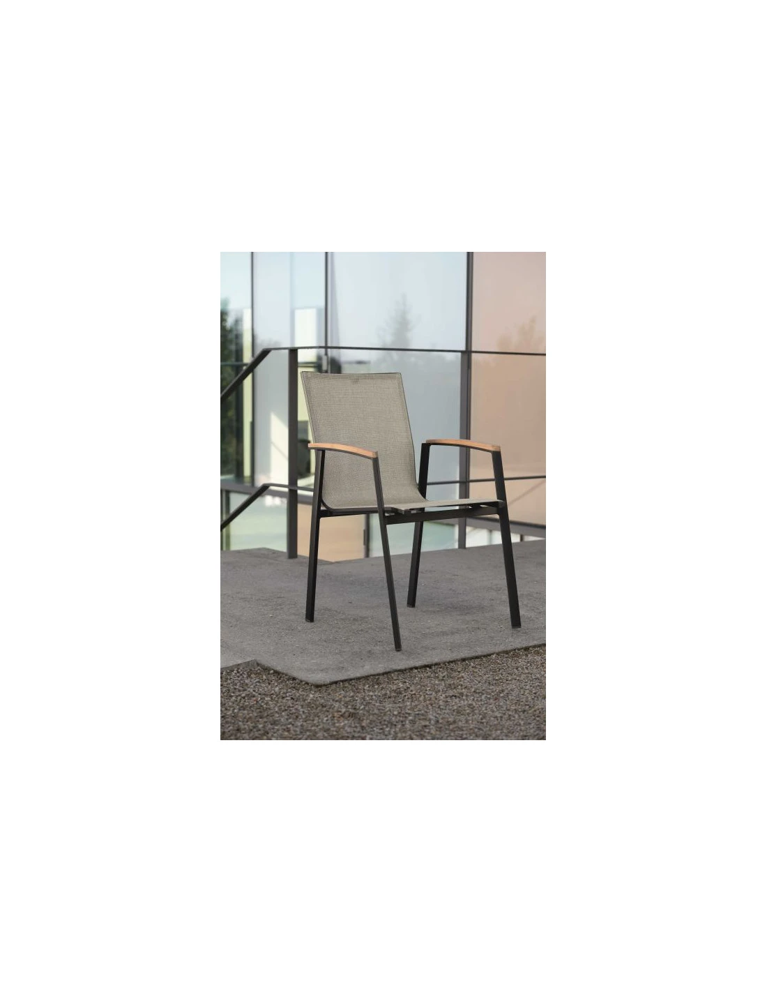 Fauteuil New Top - Noir Mat Textilène Gris Lin 5 Fauteuil New Top - Noir Mat Textilène Gris Lin – Image 3