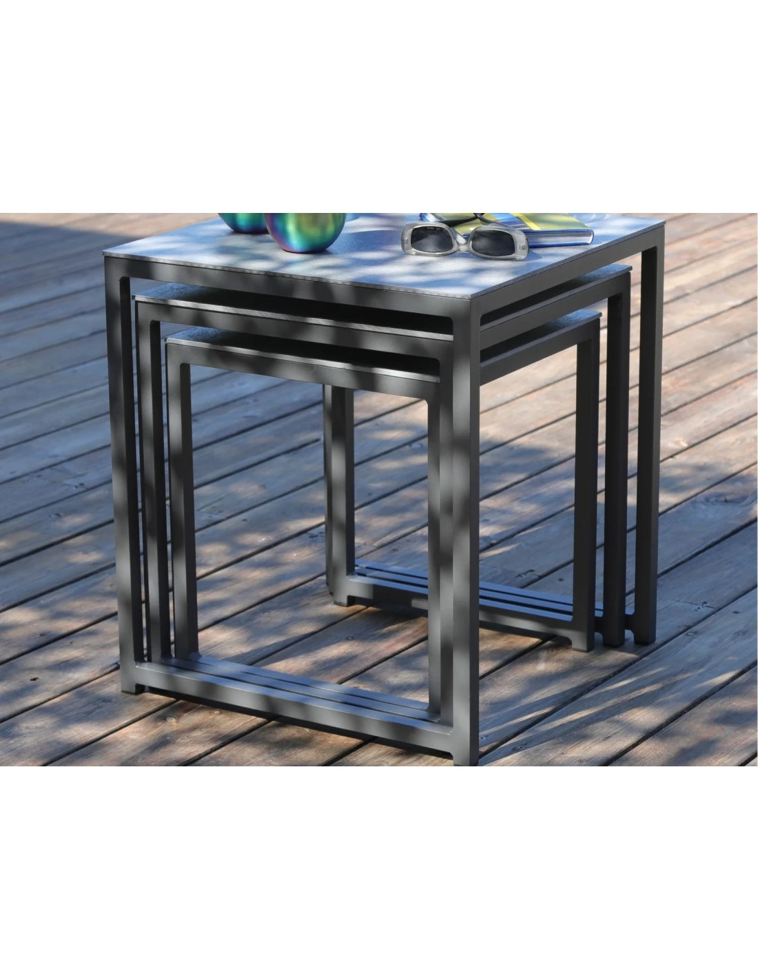 Lot De 3 Tables GIGOGNE En Aluminium Grey 4 Lot De 3 Tables GIGOGNE En Aluminium Grey – Image 2