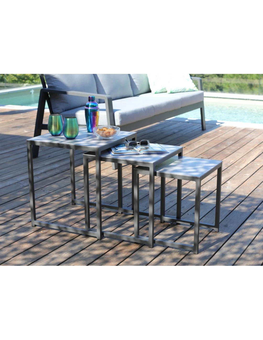 Lot De 3 Tables GIGOGNE En Aluminium Grey 5 Lot De 3 Tables GIGOGNE En Aluminium Grey – Image 3