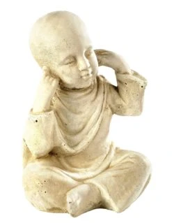 Petit Moine H.23 Cm "Je N'ai Rien Entendu" Patiné Vieilli