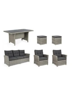 Salon De Jardin Ariel - Résine Tressée Grise - 7 Places -Garantia Soldes Magasin salon de jardin ariel resine tressee grise 7 places 3