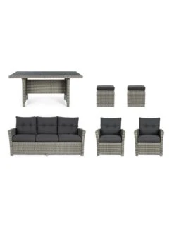 Salon De Jardin Ariel - Résine Tressée Grise - 7 Places -Garantia Soldes Magasin salon de jardin ariel resine tressee grise 7 places 5