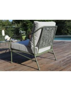 Salon De Jardin Noa 4 Places En Acier Vert Et Coussins Polyester -Garantia Soldes Magasin salon de jardin noa 4 places en acier vert et coussins polyester 4