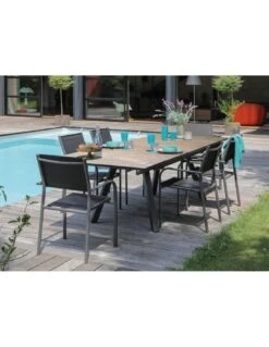 Table De Jardin Agra 150/200/250 Cm - Plateau à Lames HPL Fundermax - Graphite / Wood -Garantia Soldes Magasin table de jardin agra 150200250 cm plateau a lames hpl fundermax graphite wood 2
