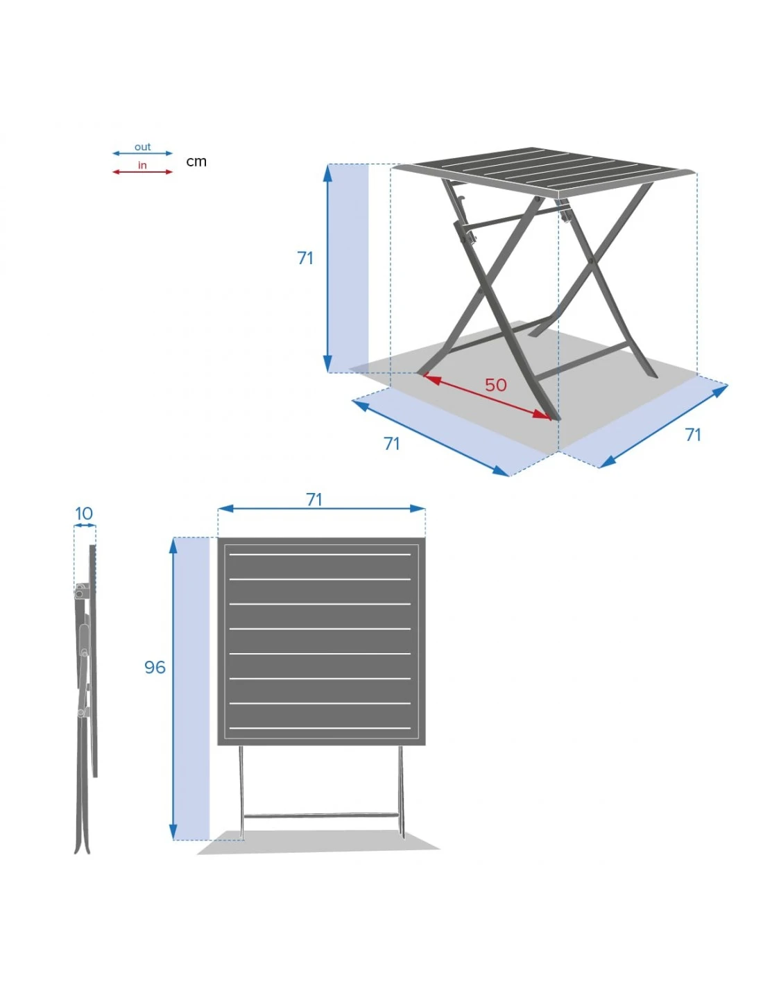 Table De Jardin Azua Pliante Carrée 2 Places - Aluminium - Graphite 9 Table De Jardin Azua Pliante Carrée 2 Places - Aluminium - Graphite – Image 7