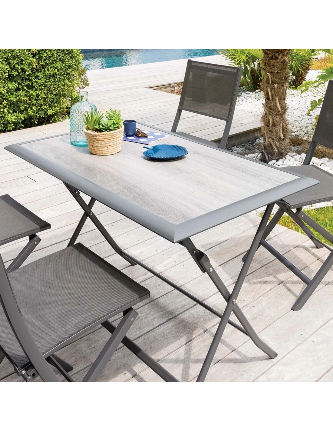 Table De Jardin Azua Pliante Rectangle 4 Places - Aluminium - Gris Smoke Plateau Ect Effet Bois 3 Table De Jardin Azua Pliante Rectangle 4 Places - Aluminium - Gris Smoke Plateau Ect Effet Bois