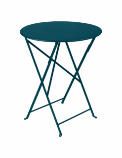 Table De Jardin Bistro D.60 Cm - Métal Ronde Pliante - Bleu Acapulco