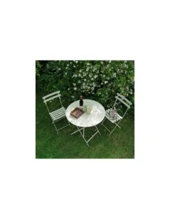Table De Jardin Bistro D.77 Cm - Ronde Pliante Métal - Blanc Coton -Garantia Soldes Magasin table de jardin bistro d77 cm ronde pliante metal 3