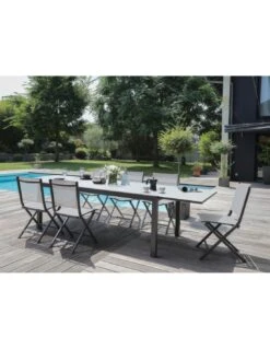 Table De Jardin Elise Extensible - 8 à 12 Places - Aluminium Et Verre - Graphite / Perle -Garantia Soldes Magasin table de jardin elise extensible 8 a 12 places aluminium et verre 2