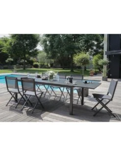 Table De Jardin Elise Extensible - 8 à 12 Places - Aluminium Et Verre - Graphite / Gris -Garantia Soldes Magasin table de jardin elise extensible 8 a 12 places aluminium et verre 6
