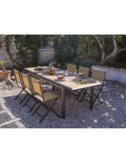 Table Louisiane II Extensible - Aluminium Graphite Plateau OAK - L.147/187 X L.80 X H.76 Cm -Garantia Soldes Magasin table louisiane ii extensible aluminium graphite plateau oak 5