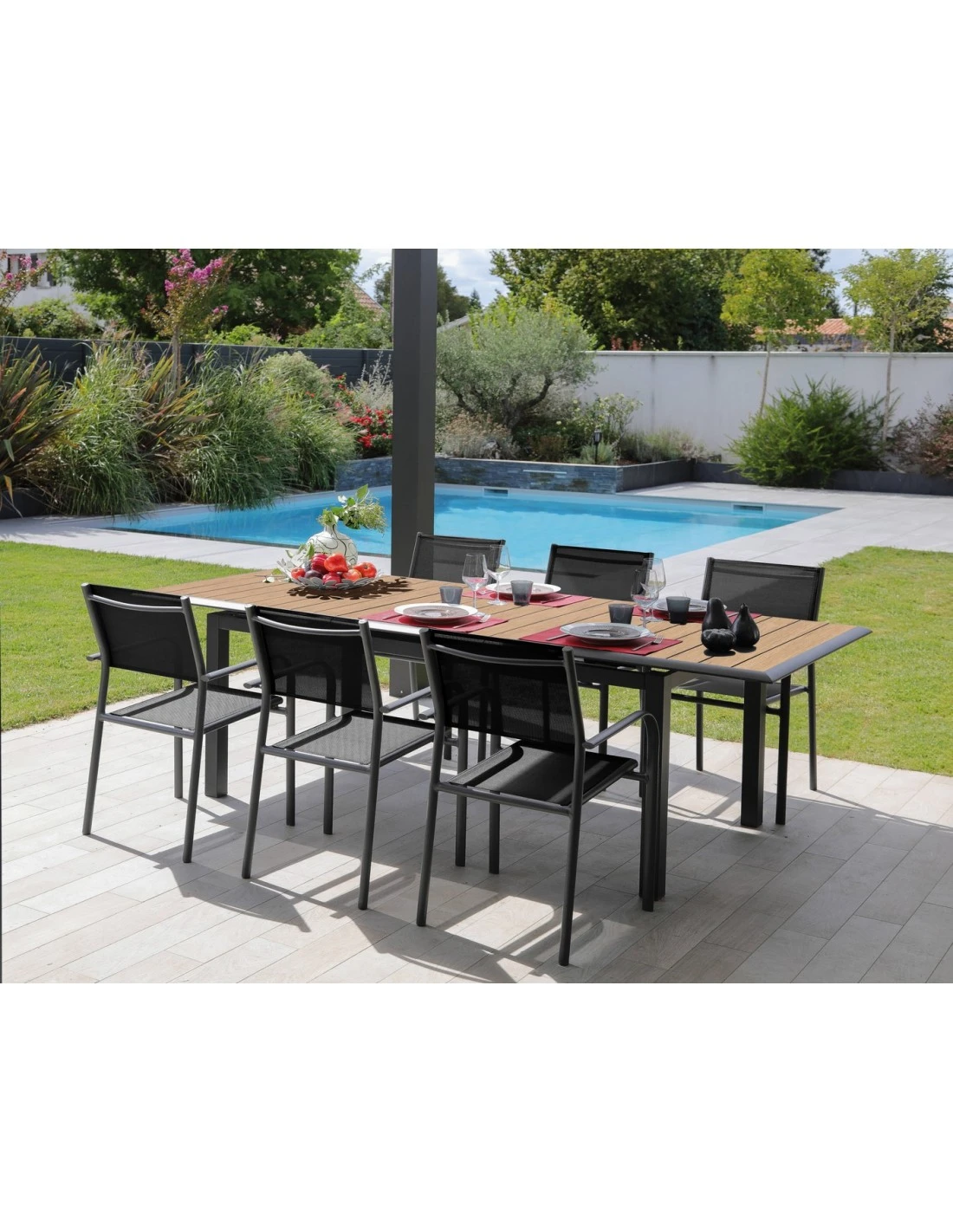 Table Louisiane II Extensible - Aluminium Graphite Plateau OAK - L.187/247 X L.100 X H.76 Cm 3 Table Louisiane II Extensible - Aluminium Graphite Plateau OAK - L.187/247 X L.100 X H.76 Cm